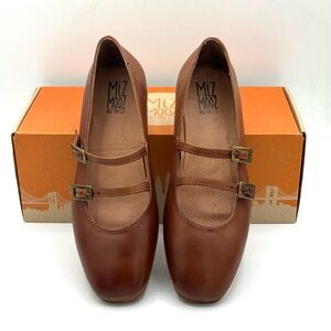Miz Mooz Brown Leather Two-Strap Mary Jane Flats NEW In Box! Women’s Size 7.5